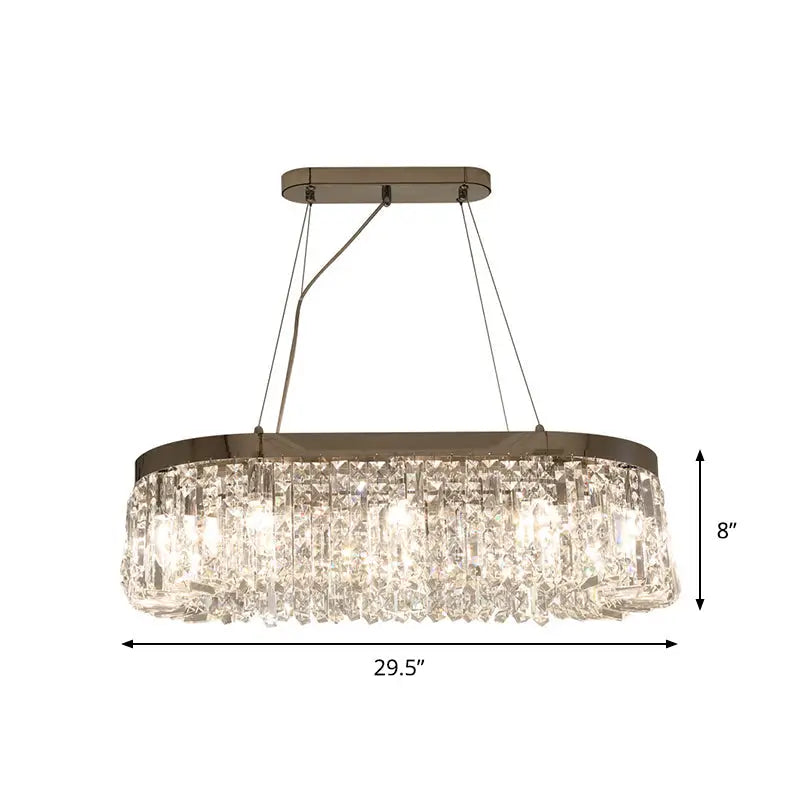 DecorBites™ Modern Chrome Oval Island Lamp with Crystal Accents - 10 Head Suspension Pendant Light for Dining Room