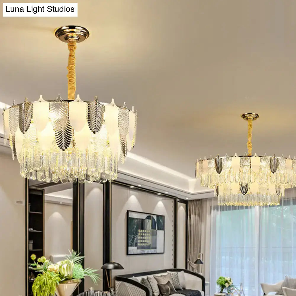 DecorBites™ Modern Clear Crystal Leaf Pendant Chandelier - Stylish Suspension Light for Living Room