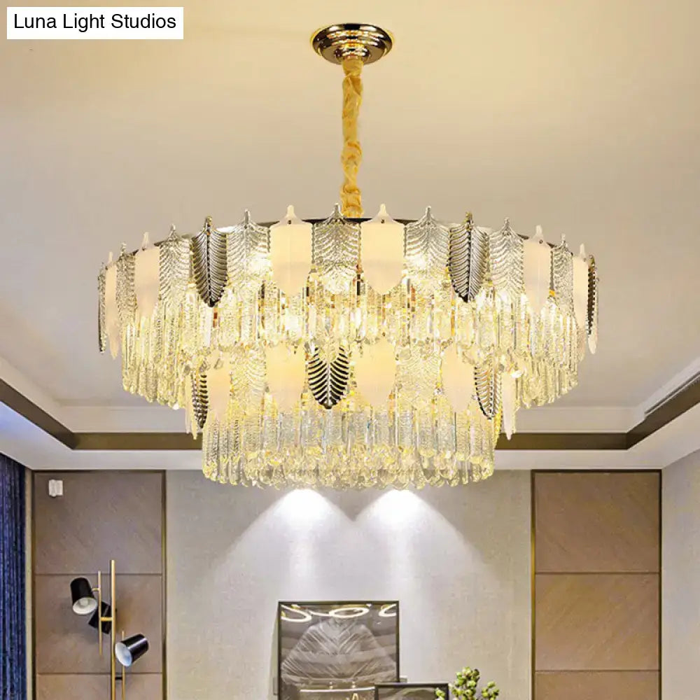 DecorBites™ Modern Clear Crystal Leaf Pendant Chandelier - Stylish Suspension Light for Living Room