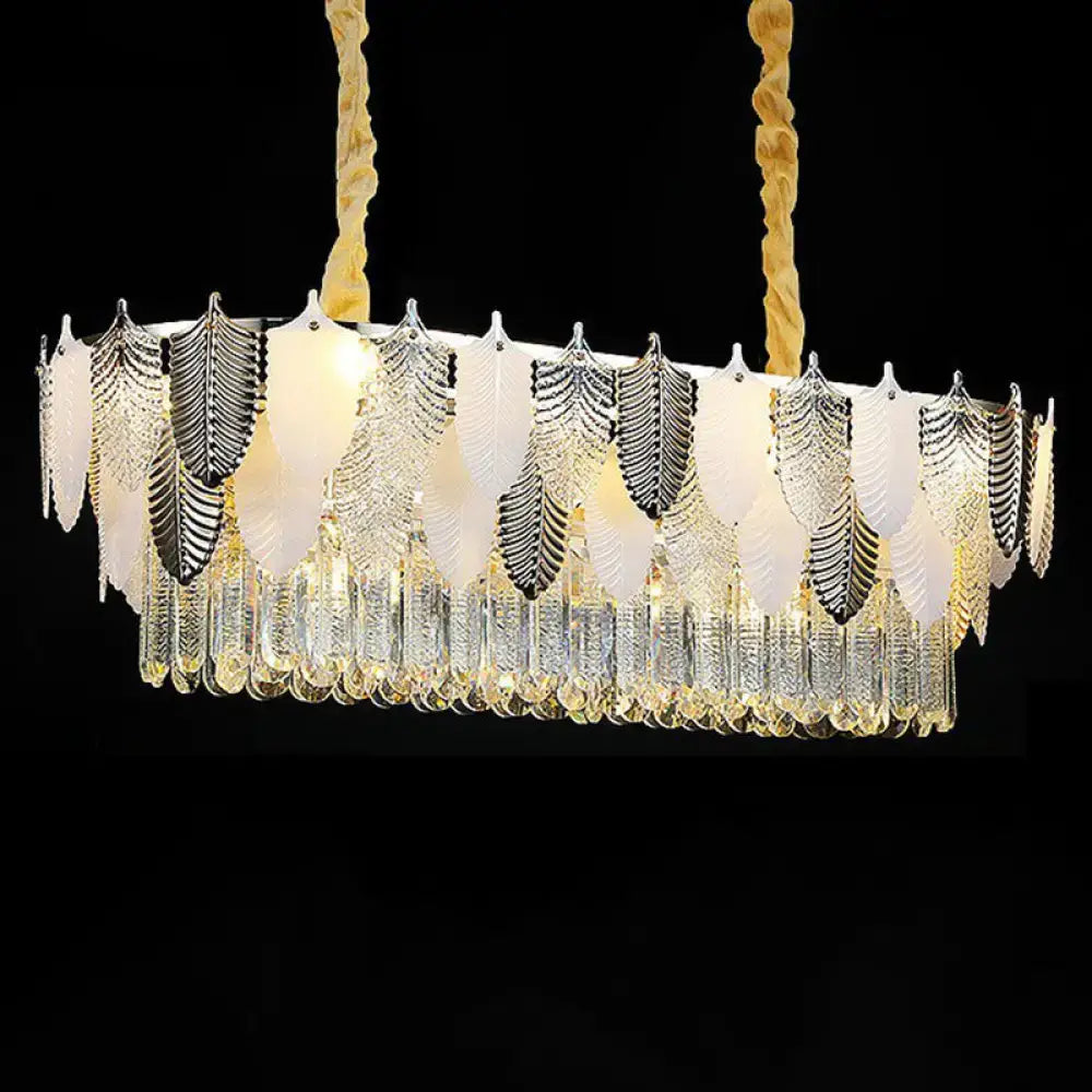 DecorBites™ Modern Clear Crystal Leaf Pendant Chandelier - Stylish Suspension Light for Living Room