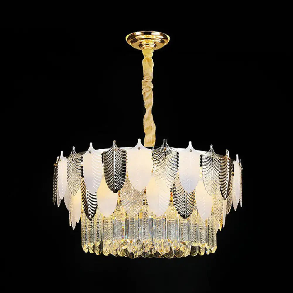 DecorBites™ Modern Clear Crystal Leaf Pendant Chandelier - Stylish Suspension Light for Living Room