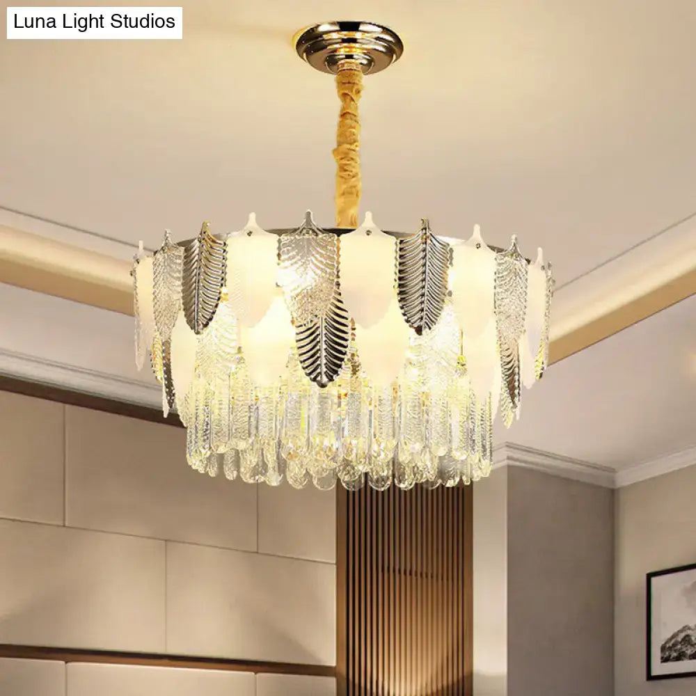 DecorBites™ Modern Clear Crystal Leaf Pendant Chandelier - Stylish Suspension Light for Living Room
