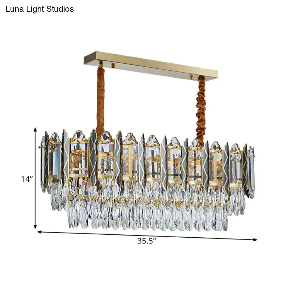 DecorBites™ Modern Clear Crystal Tiered Oblong Island Light Fixture - 10 Light Ceiling Pendant