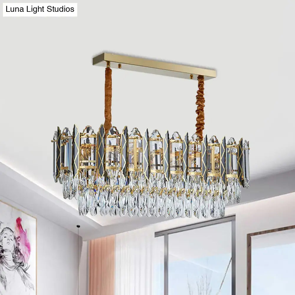 DecorBites™ Modern Clear Crystal Tiered Oblong Island Light Fixture - 10 Light Ceiling Pendant