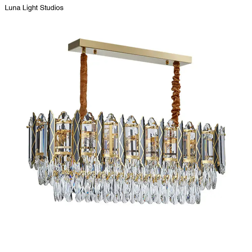 DecorBites™ Modern Clear Crystal Tiered Oblong Island Light Fixture - 10 Light Ceiling Pendant