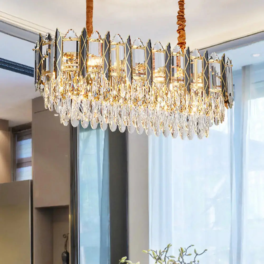 DecorBites™ Modern Clear Crystal Tiered Oblong Island Light Fixture - 10 Light Ceiling Pendant