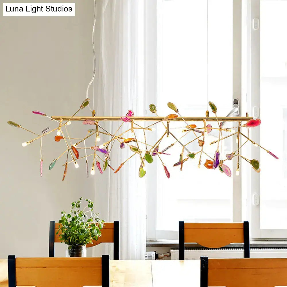 Decorbites modern colorful island light fixture with gold metal frame and warm color temperature for dining restaurants