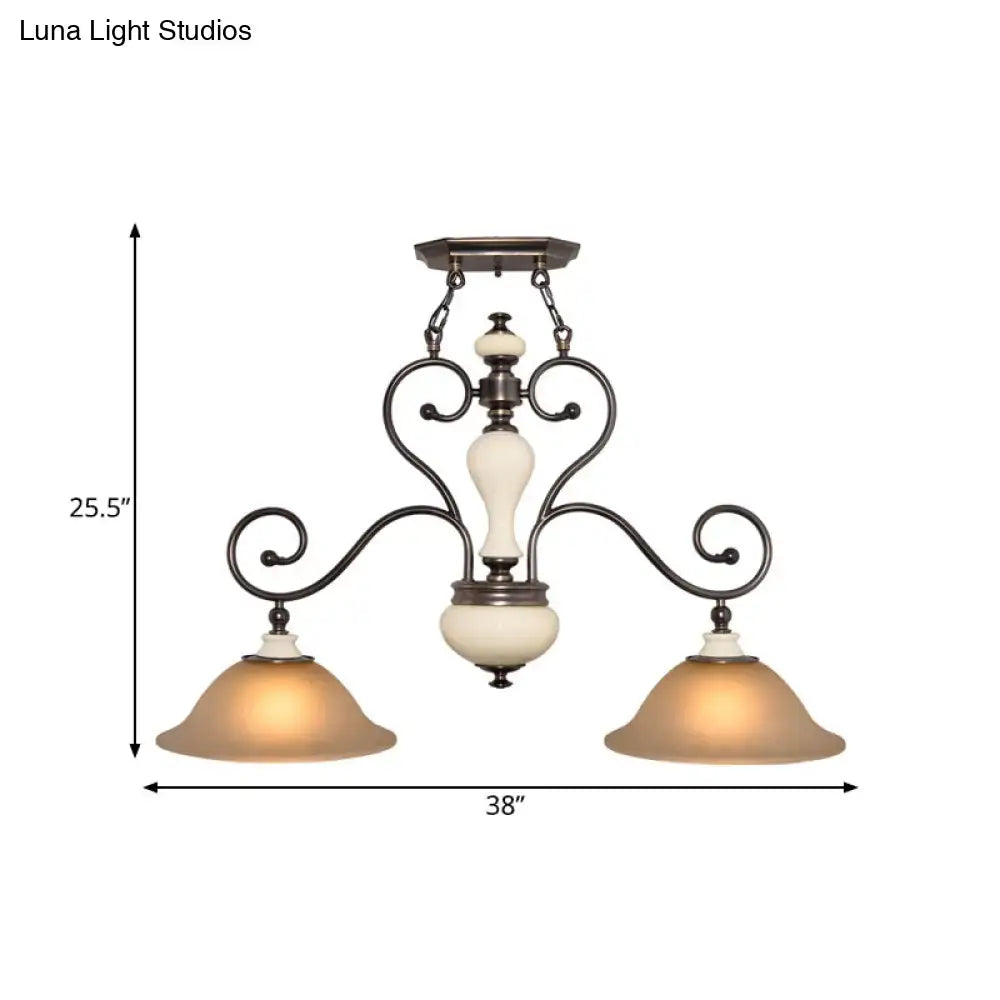 DecorBites™ Modern Countryside Style Chandelier Light - White Glass, Black Island Lamp with Flared 2 Heads and Curvy Arm - Ideal for Dining Room