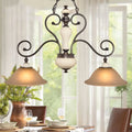 DecorBites™ Modern Countryside Style Chandelier Light - White Glass, Black Island Lamp with Flared 2 Heads and Curvy Arm - Ideal for Dining Room