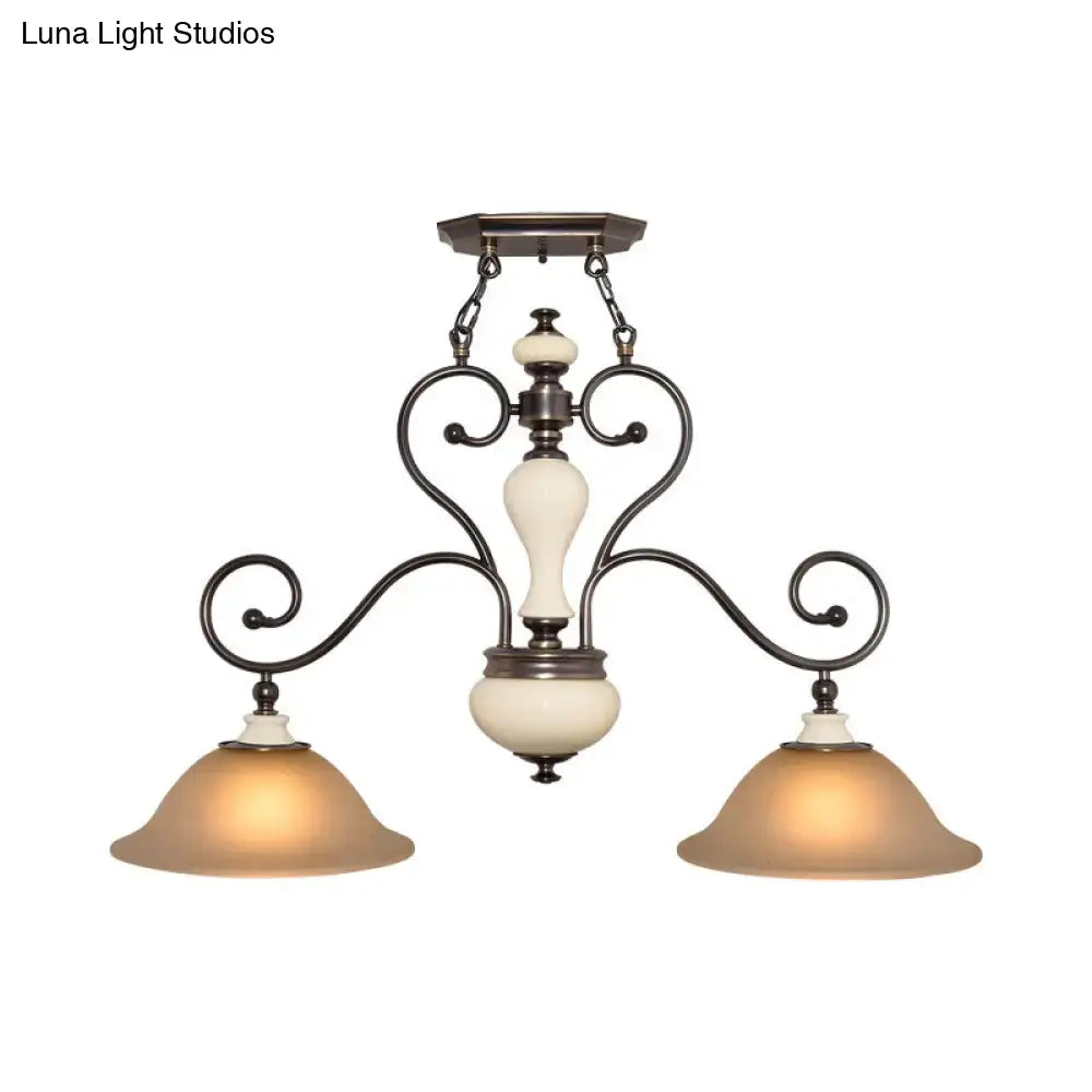 DecorBites™ Modern Countryside Style Chandelier Light - White Glass, Black Island Lamp with Flared 2 Heads and Curvy Arm - Ideal for Dining Room