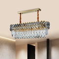 Gold-toned decorbites modern crystal ellipse pendant light with herringbone prisms and braided copper chain cord length