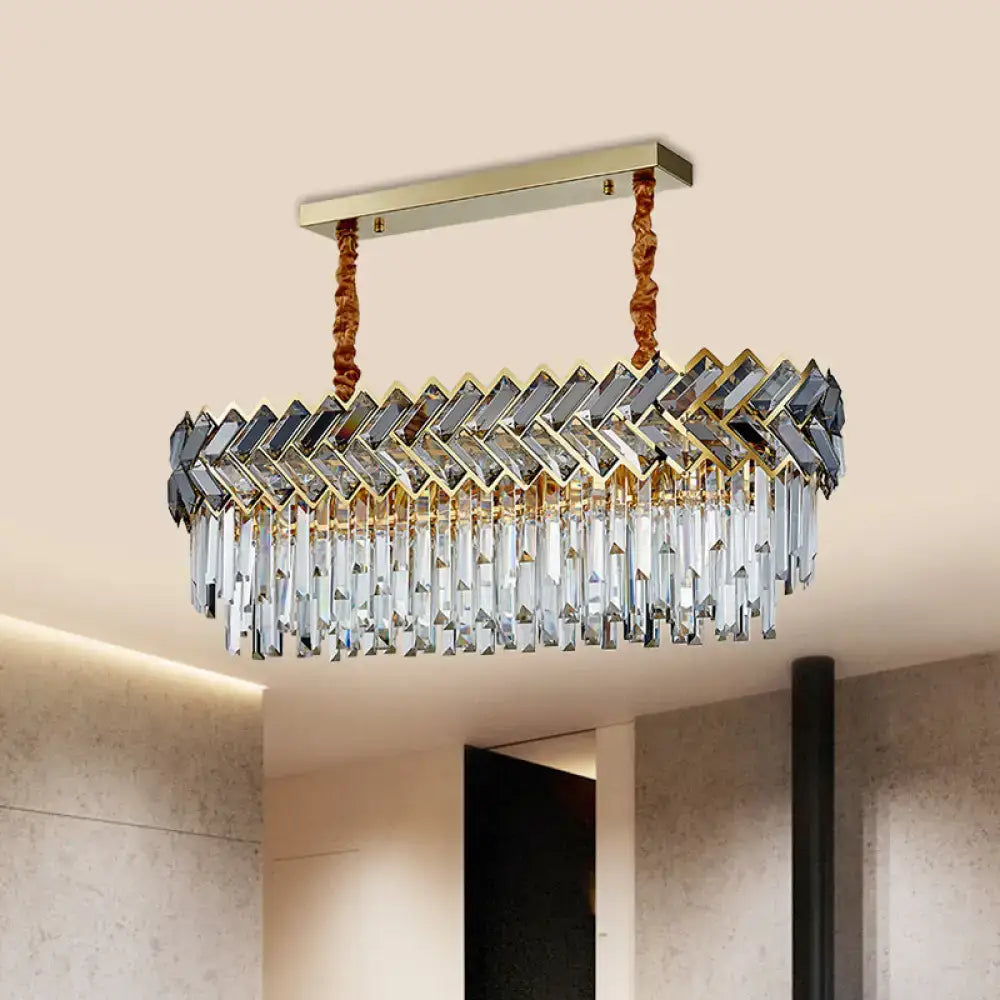 DecorBites™ Modern Crystal Ellipse Island Pendant Light - Elegant 10-Bulb Suspension Lighting for Dining Room - Black-Gold Finish