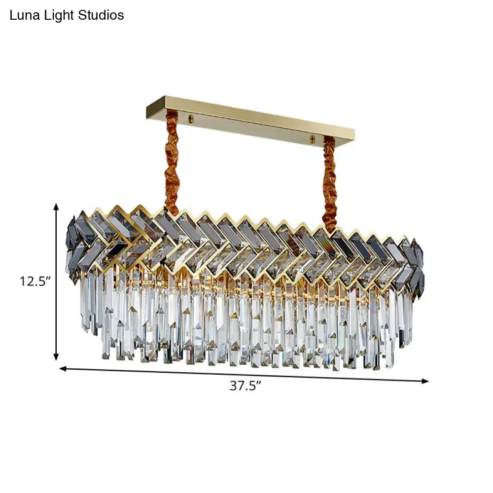 DecorBites™ Modern Crystal Ellipse Island Pendant Light - Elegant 10-Bulb Suspension Lighting for Dining Room - Black-Gold Finish