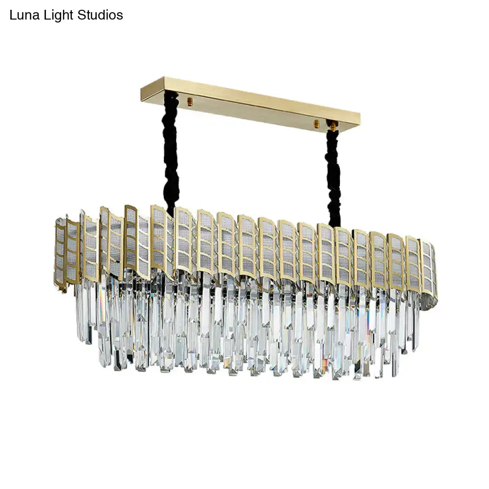 DecorBites™ Modern Crystal Gold Island Pendant Light with 10 Elliptical Bulbs