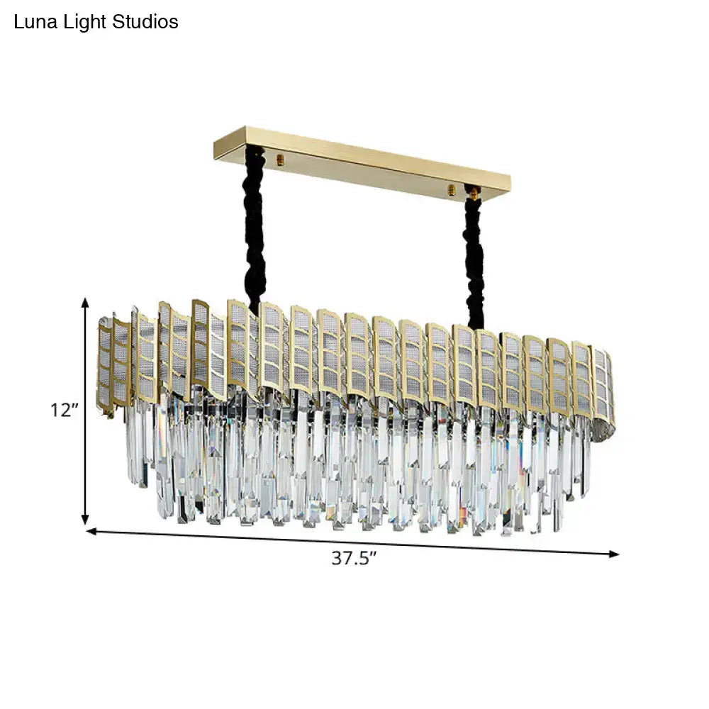 DecorBites™ Modern Crystal Gold Island Pendant Light with 10 Elliptical Bulbs