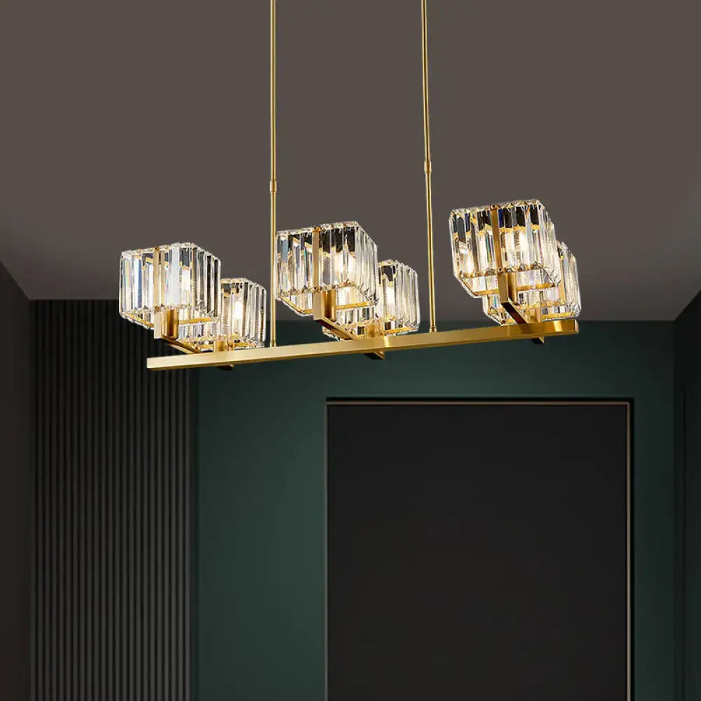 DecorBites™ Modern Crystal Island Pendant Light with 6 Bulbs and Gold Finish