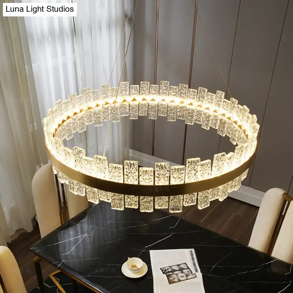 DecorBites™ Modern Crystal Loop Pendant Light with Brass Finish and LED