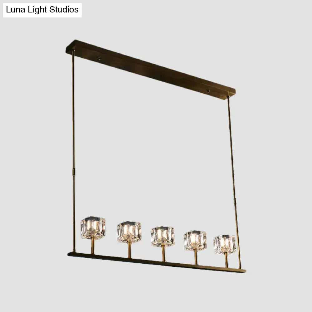 DecorBites™ Modern Crystal Pendant Light Fixture - Gold 5-Head Hanging Island Chandelier for Dining Table