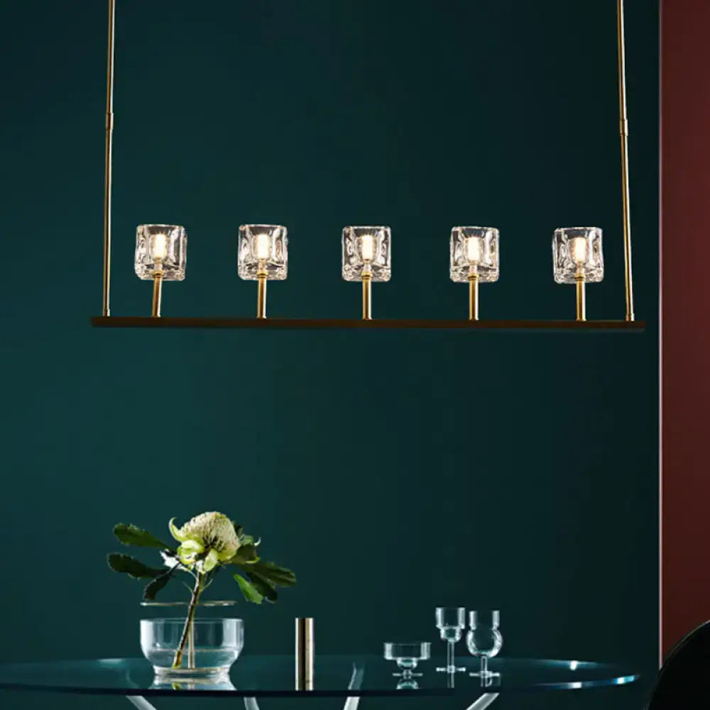 DecorBites™ Modern Crystal Pendant Light Fixture - Gold 5-Head Hanging Island Chandelier for Dining Table