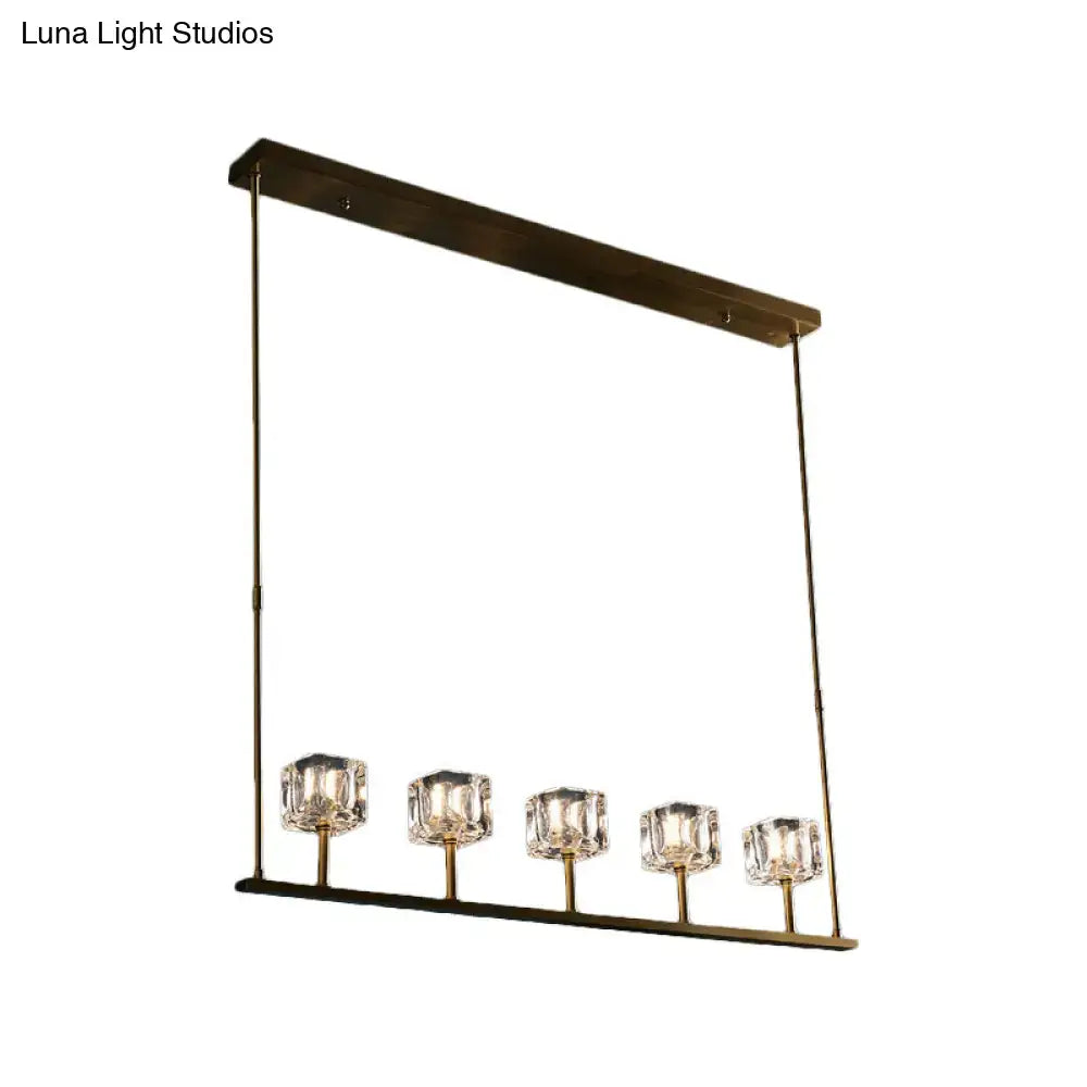 DecorBites™ Modern Crystal Pendant Light Fixture - Gold 5-Head Hanging Island Chandelier for Dining Table