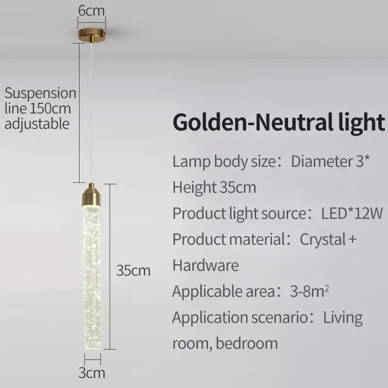 DecorBites™ Modern Crystal Pendant Light with Gold Fixtures - Home Decor