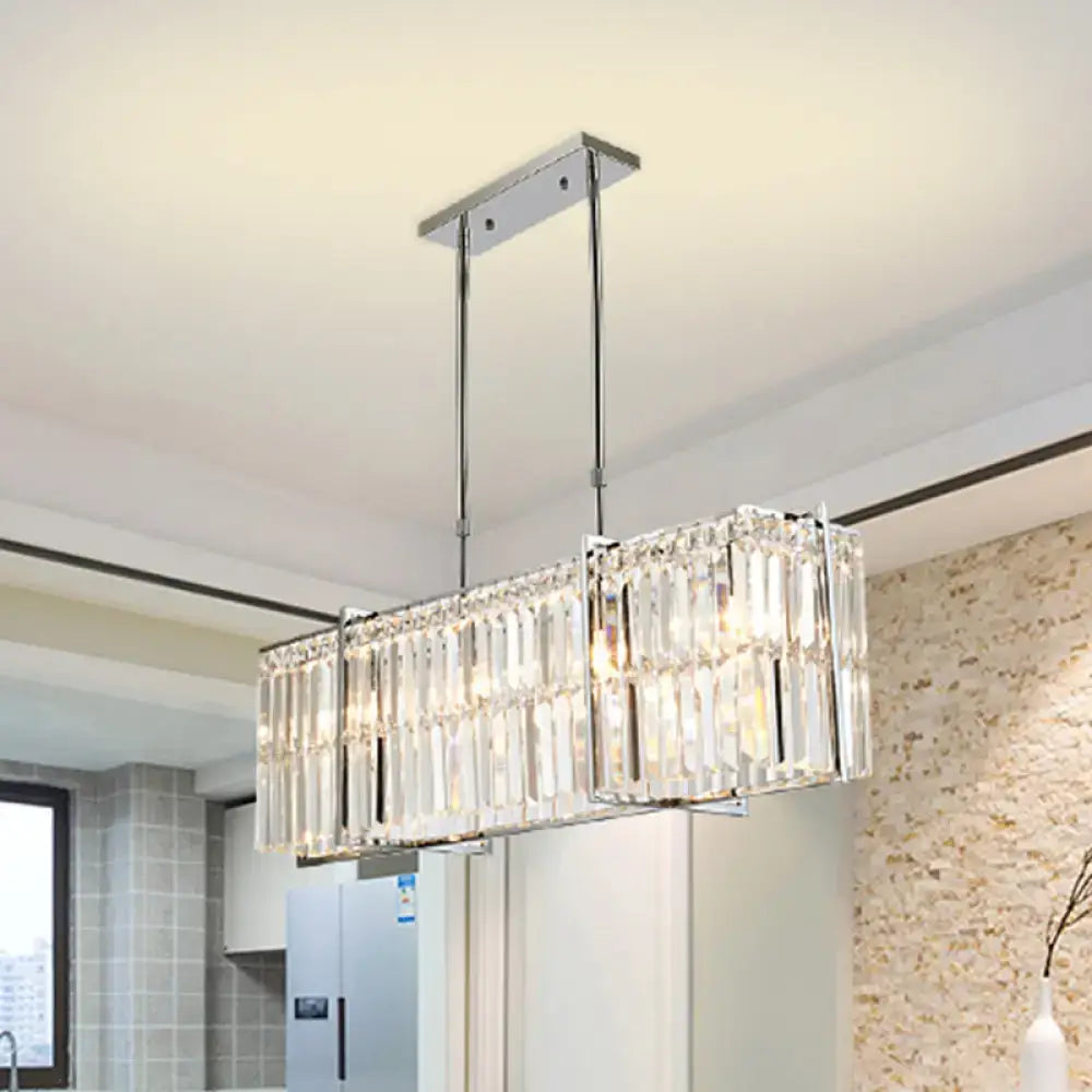 DecorBites™ Modern Crystal Rod Island Pendant – Rectangular with 5 Lights, Chrome Finish