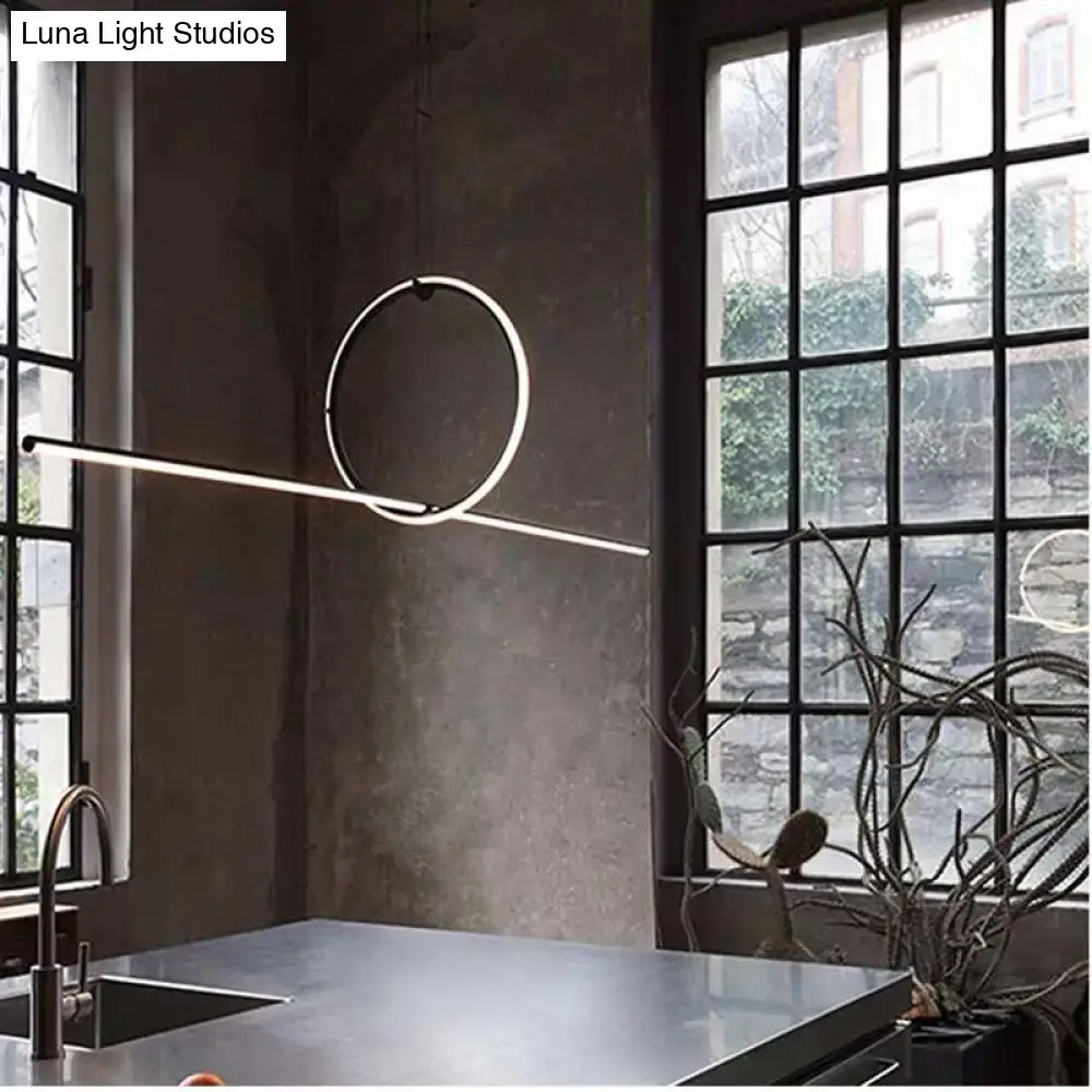 DecorBites™ Modern Designer Line Art Pendant Ceiling Light with LED Island Lighting for Dining Room, Black Metallic Finish
