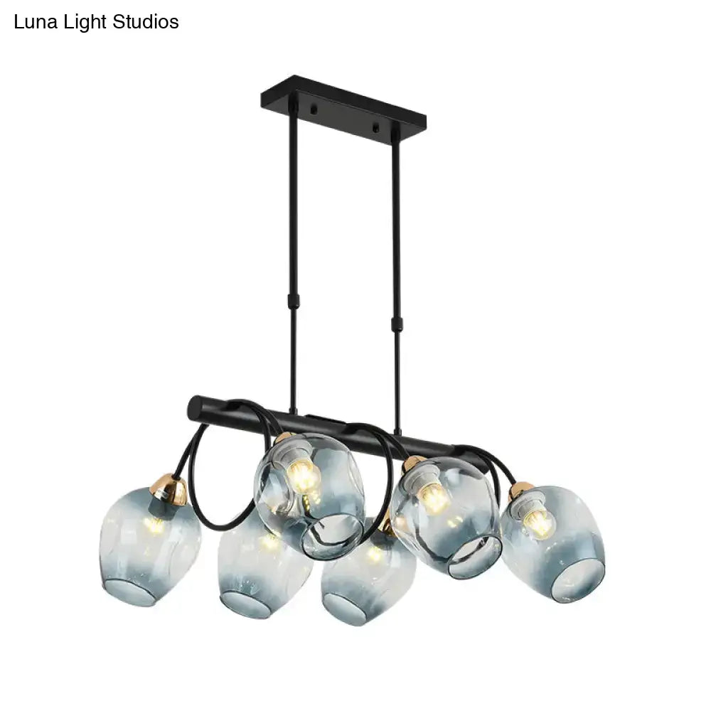 DecorBites™ Modern Dimpled Glass Wine Cup Island Light with 6/8/10-Head Black Suspended Fixture – Blue/Green Ombre