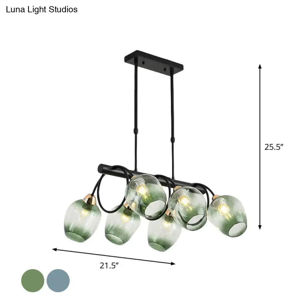 DecorBites™ Modern Dimpled Glass Wine Cup Island Light with 6/8/10-Head Black Suspended Fixture – Blue/Green Ombre