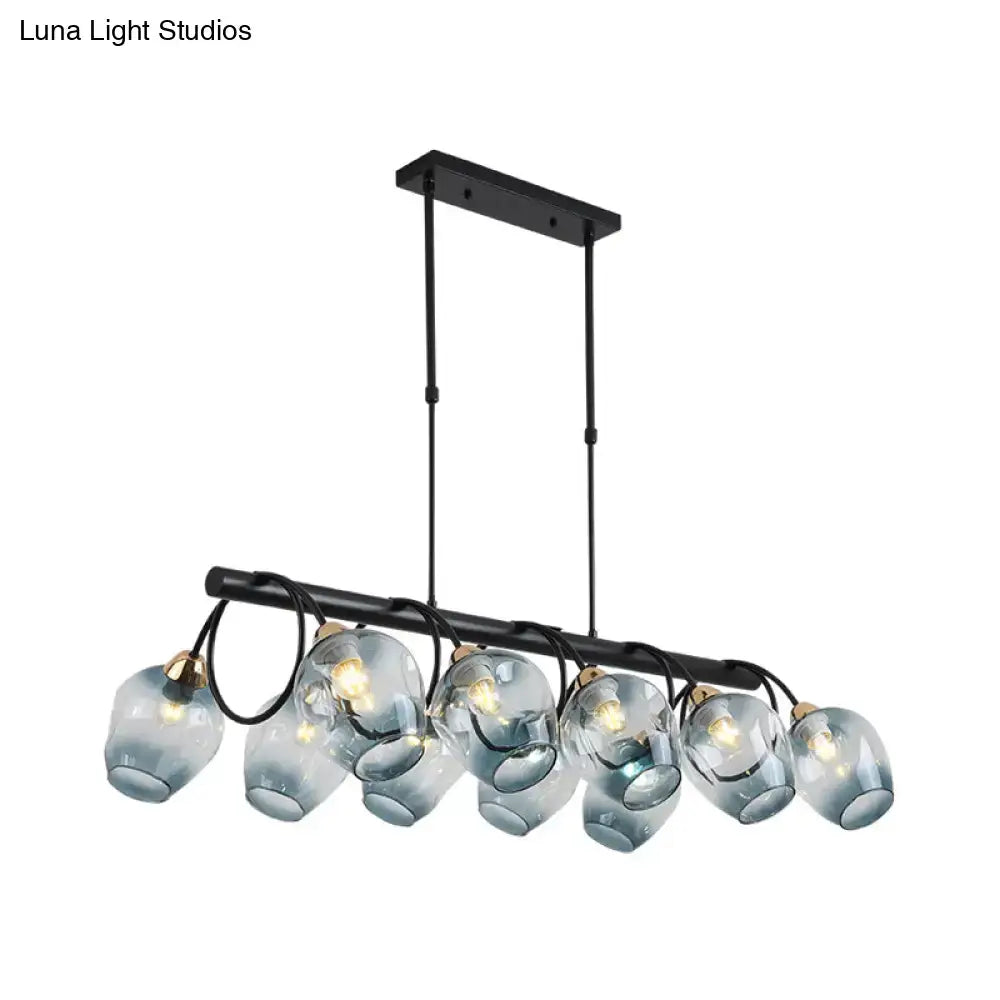 DecorBites™ Modern Dimpled Glass Wine Cup Island Light with 6/8/10-Head Black Suspended Fixture – Blue/Green Ombre