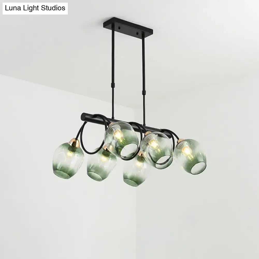 DecorBites™ Modern Dimpled Glass Wine Cup Island Light with 6/8/10-Head Black Suspended Fixture – Blue/Green Ombre