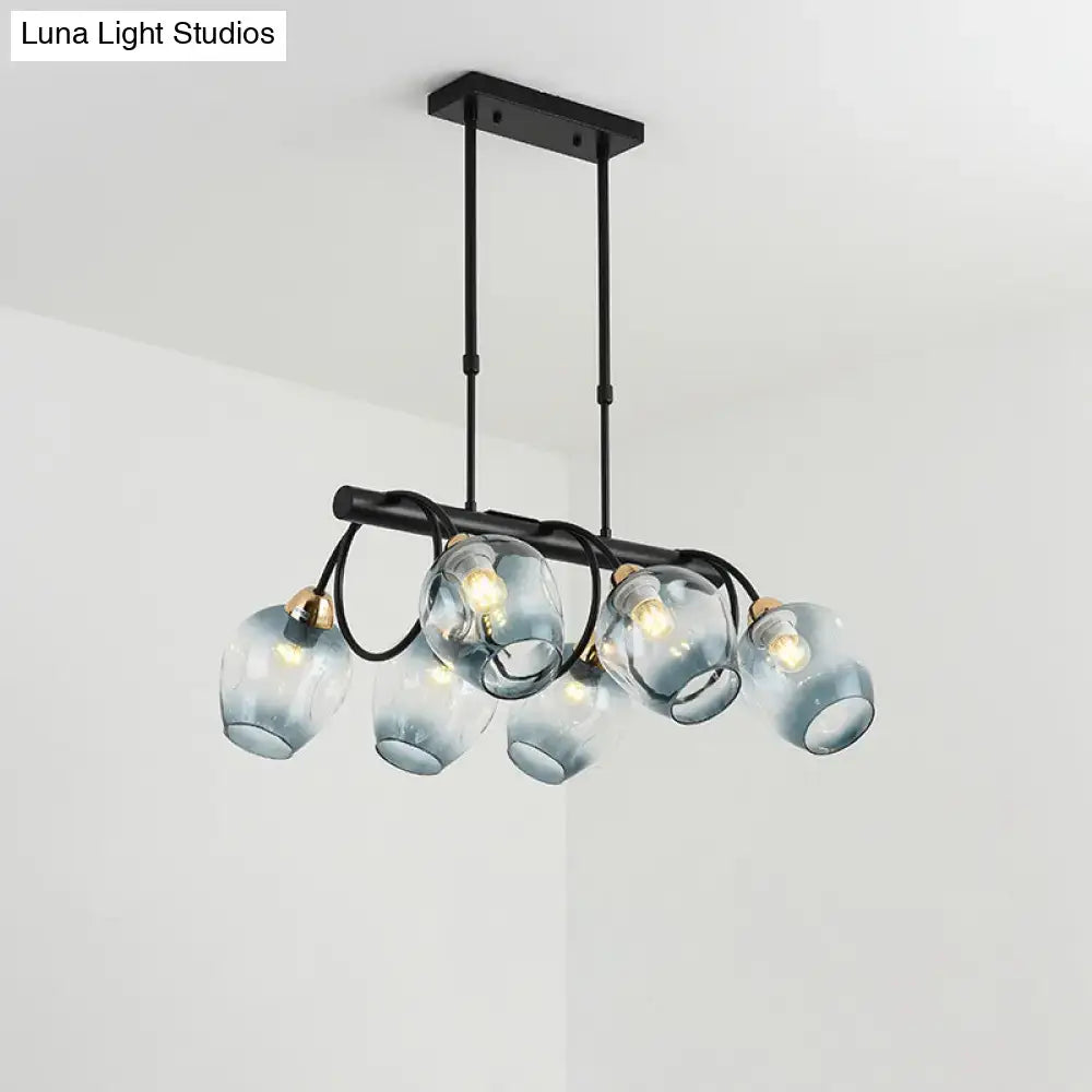 DecorBites™ Modern Dimpled Glass Wine Cup Island Light with 6/8/10-Head Black Suspended Fixture – Blue/Green Ombre