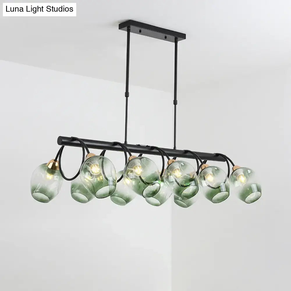 DecorBites™ Modern Dimpled Glass Wine Cup Island Light with 6/8/10-Head Black Suspended Fixture – Blue/Green Ombre
