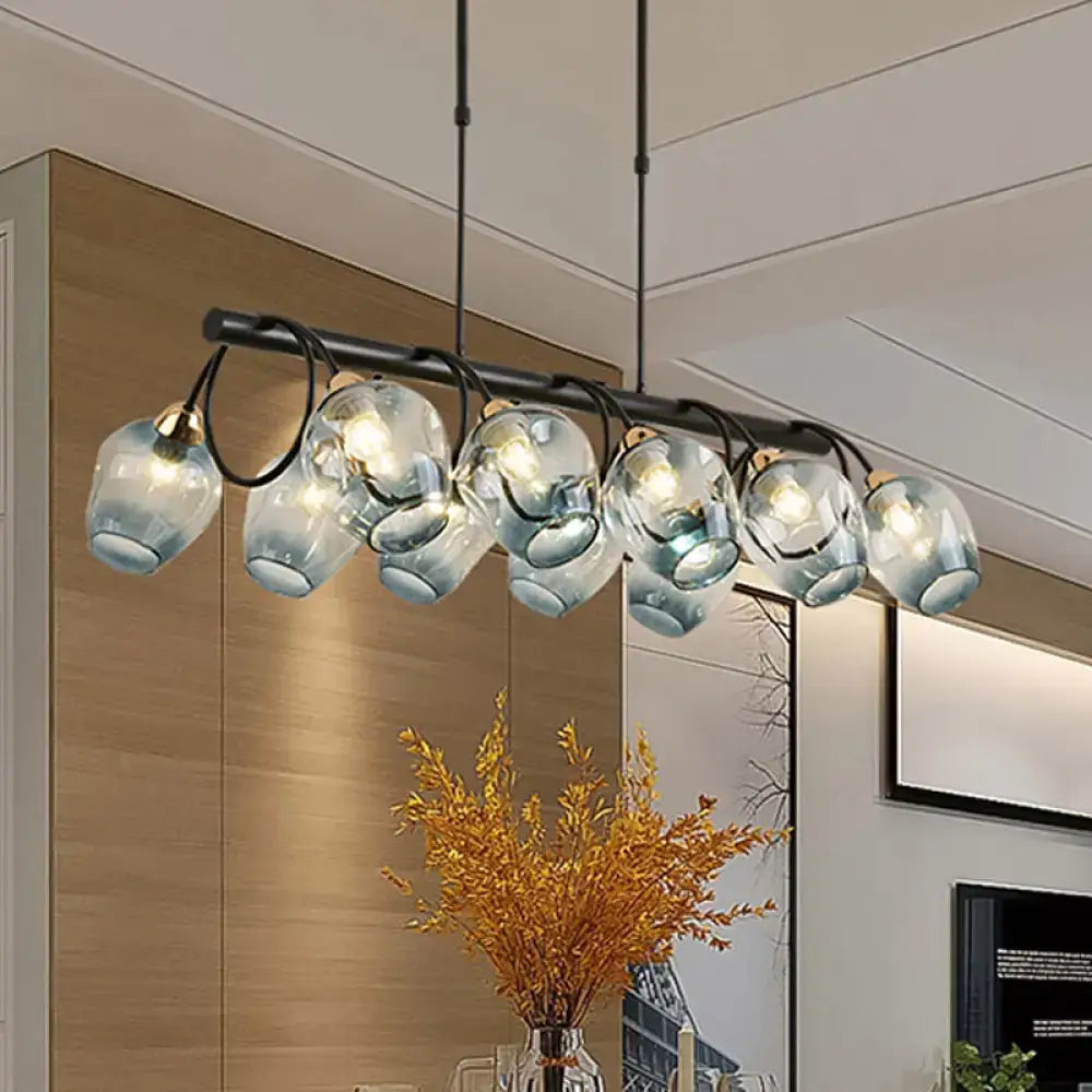 DecorBites™ Modern Dimpled Glass Wine Cup Island Light with 6/8/10-Head Black Suspended Fixture – Blue/Green Ombre