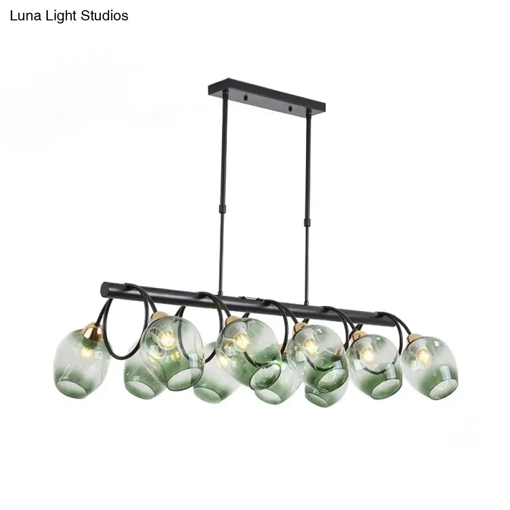 DecorBites™ Modern Dimpled Glass Wine Cup Island Light with 6/8/10-Head Black Suspended Fixture – Blue/Green Ombre