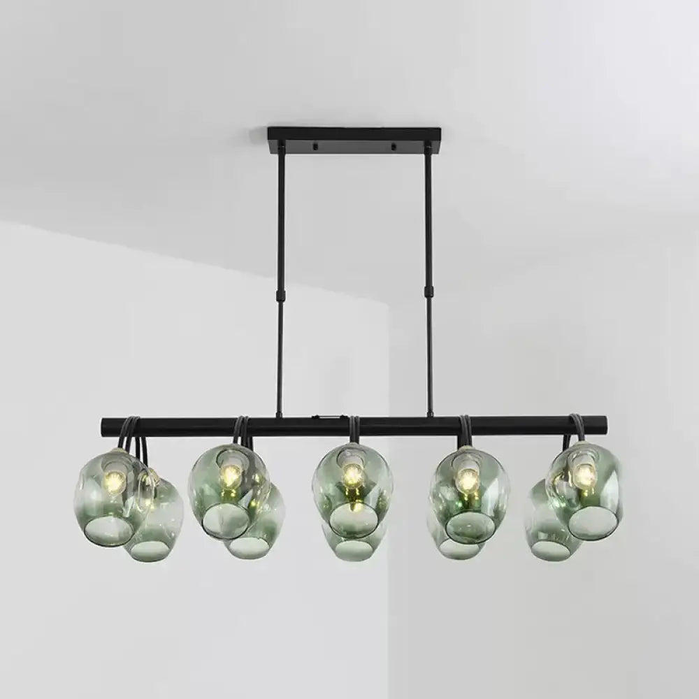 DecorBites™ Modern Dimpled Glass Wine Cup Island Light with 6/8/10-Head Black Suspended Fixture – Blue/Green Ombre