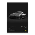 Black porsche 911 gt3 992 matte finish canvas wall art print featuring sleek aerodynamic design for modern cars canvas wall