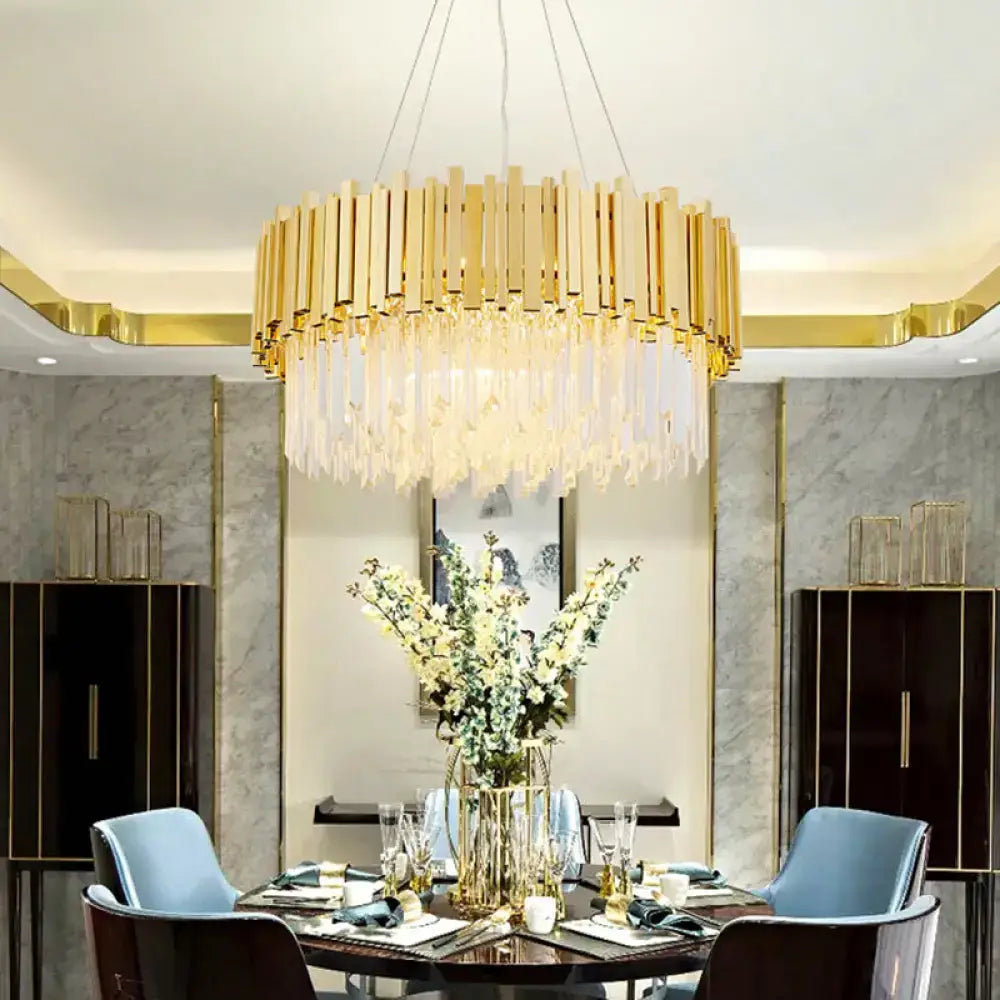 DecorBites™ Modern Geometric Crystal Prism Chandelier with 12 Gold Heads for Living Room Island
