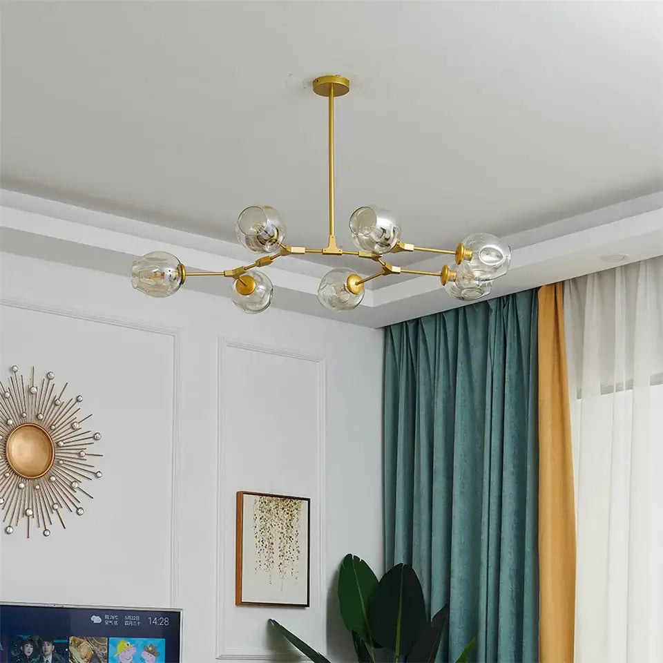 DecorBites™ Modern Glass Ball Pendant Chandelier - Black Gold