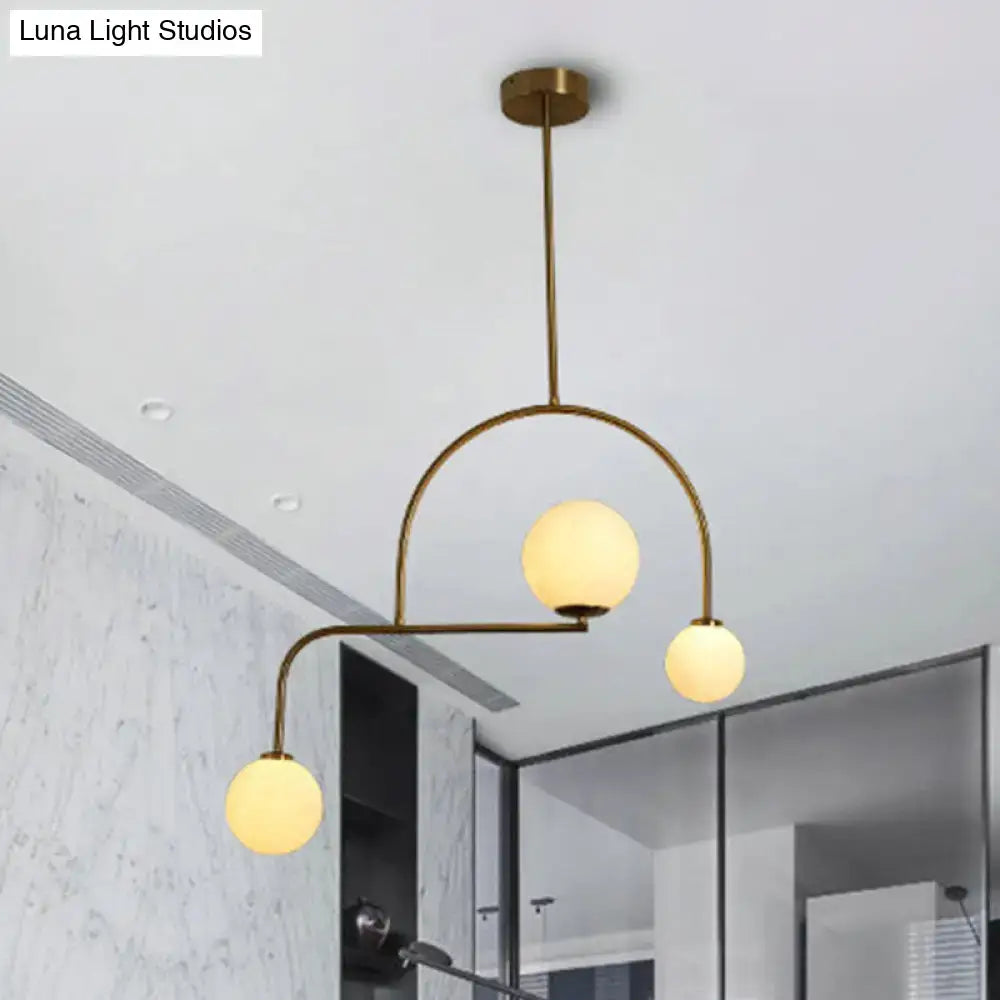 DecorBites™ Modern Global Bedroom Chandelier - White/Yellow Frosted Glass, LED Hanging Light Kit - 3 Bulbs