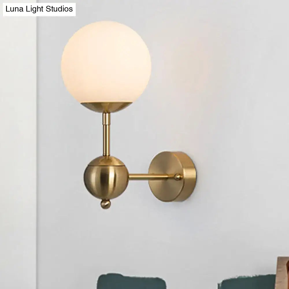 DecorBites™ Modern Globe Wall Sconce Light in Brass with White Glass - Bathroom Lighting Fixture