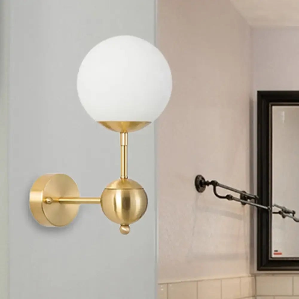 DecorBites™ Modern Globe Wall Sconce Light in Brass with White Glass - Bathroom Lighting Fixture