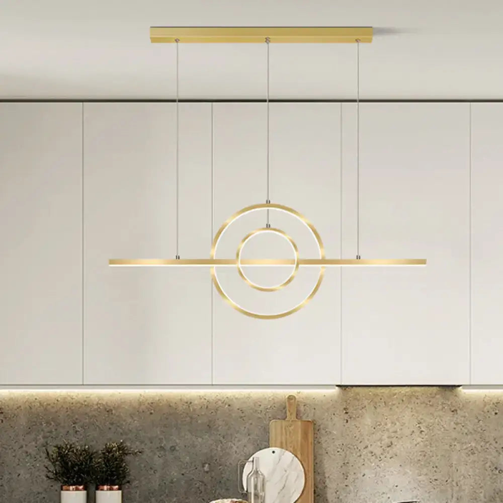 DecorBites™ Modern Gold 2-Ring LED Island Pendant Lamp with Warm/White Light - Perfect for Dining Room