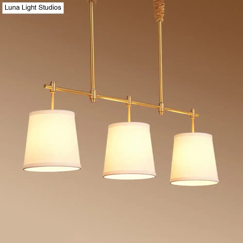 DecorBites™ Modern Gold Island Chandelier Light - Fabric Empire Shade Suspension Lighting with 3 Bulbs