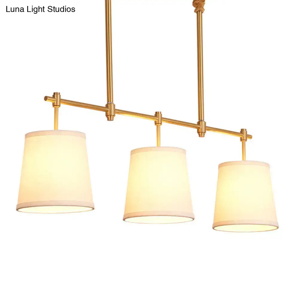 DecorBites™ Modern Gold Island Chandelier Light - Fabric Empire Shade Suspension Lighting with 3 Bulbs