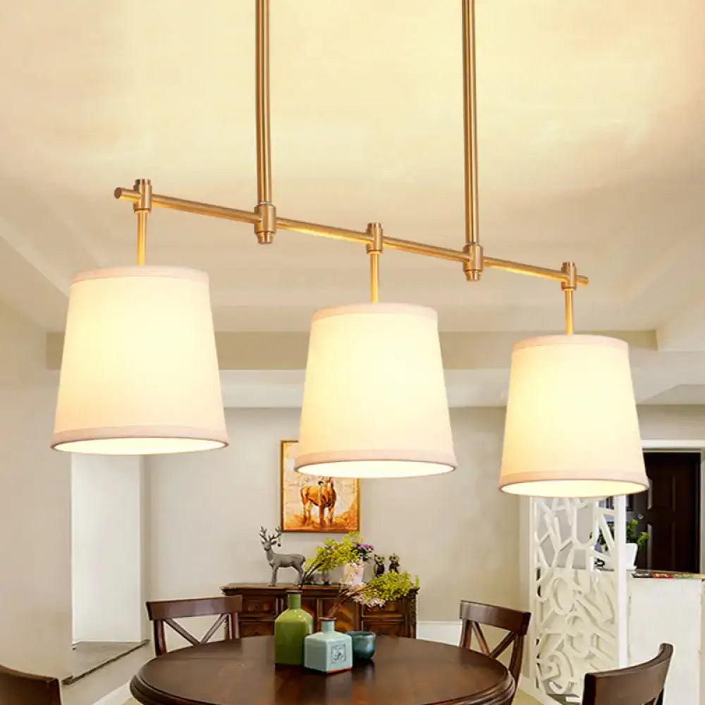 DecorBites™ Modern Gold Island Chandelier Light - Fabric Empire Shade Suspension Lighting with 3 Bulbs