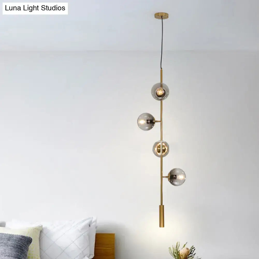 DecorBites™ Modern Gold Linear Chandelier with Smoke Gray Glass Shades - 4-Light Metal Hanging Fixture