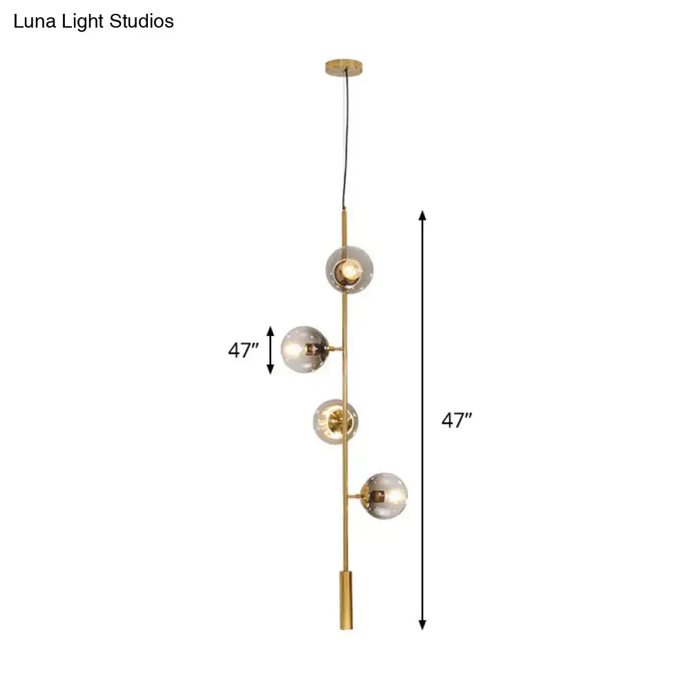 DecorBites™ Modern Gold Linear Chandelier with Smoke Gray Glass Shades - 4-Light Metal Hanging Fixture