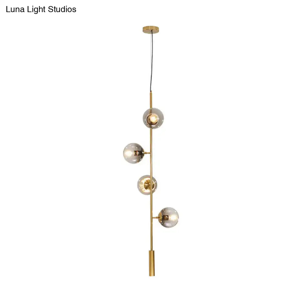 DecorBites™ Modern Gold Linear Chandelier with Smoke Gray Glass Shades - 4-Light Metal Hanging Fixture