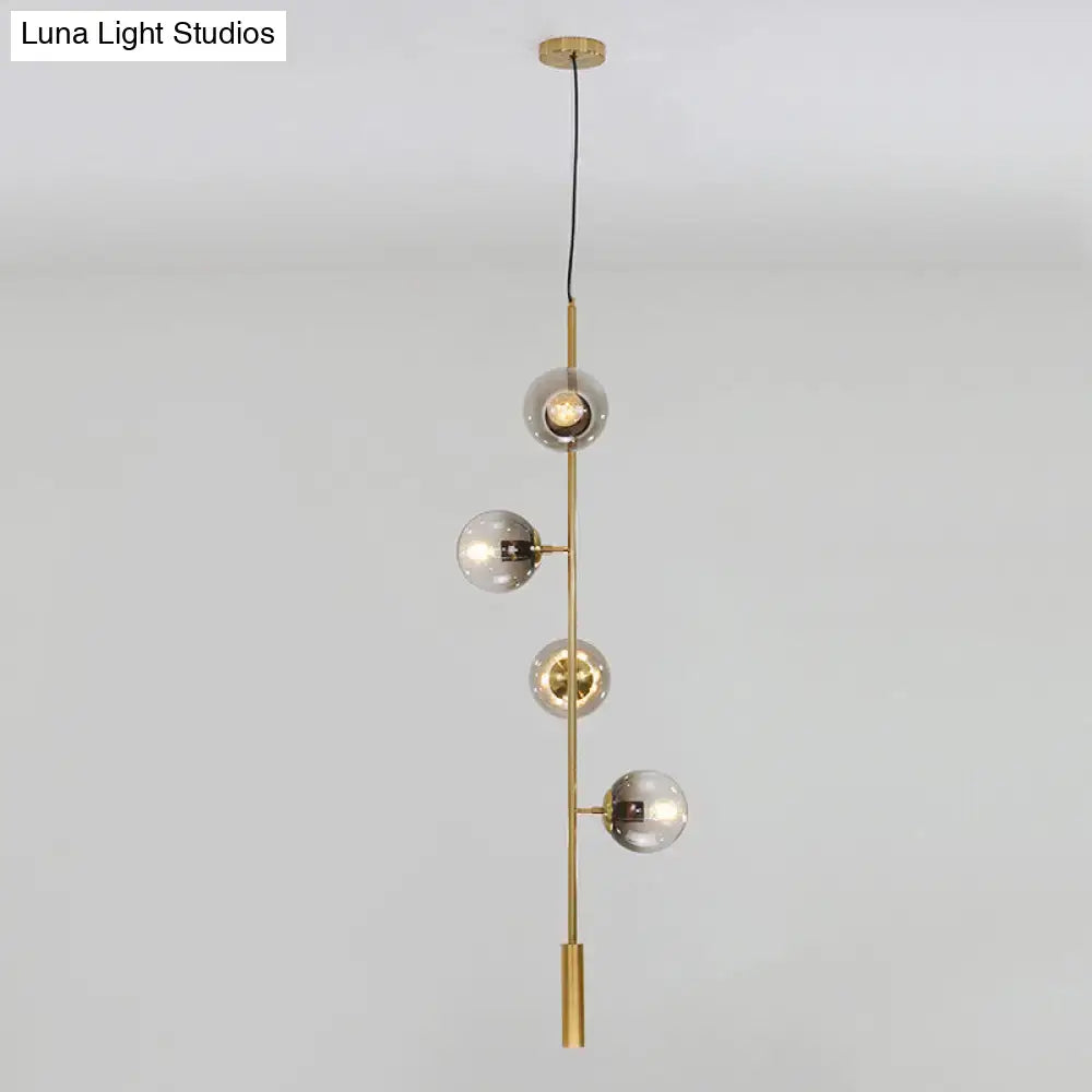 DecorBites™ Modern Gold Linear Chandelier with Smoke Gray Glass Shades - 4-Light Metal Hanging Fixture